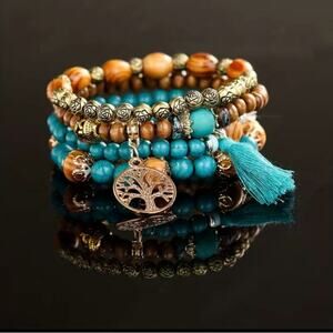 Boho 4 pc Bracelet Turquoise Bohemian Tree of Life Charm Sunshine Vibez